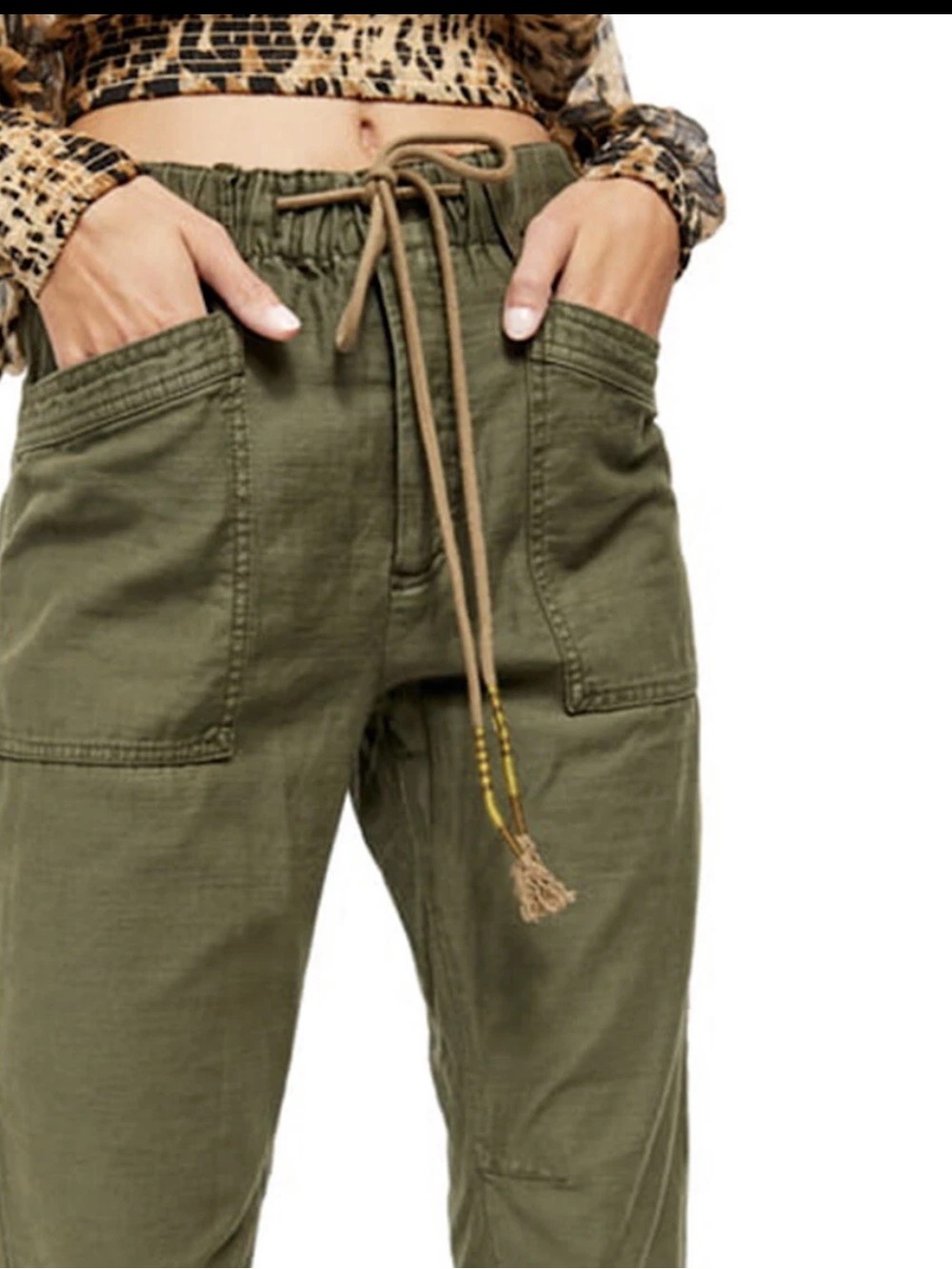 Free People "Drawn Up" army green pants drawstring waist barrel leg